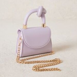 Anthropologie Lilac Mini Knot Handle Crossbody Elegant Handbag w/ Gold Chain